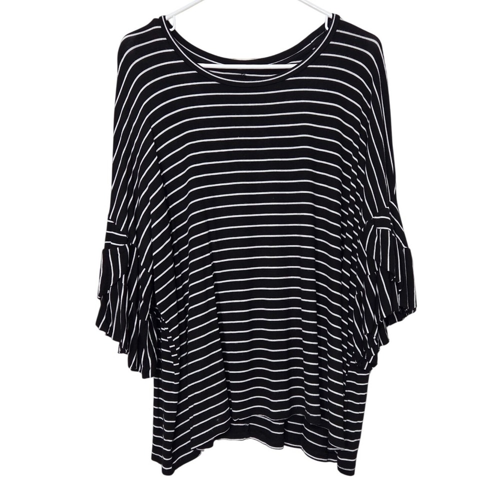 Lane Bryant Black White Striped Ruffle Bell Sleeve French Girl Top Plus Size 20